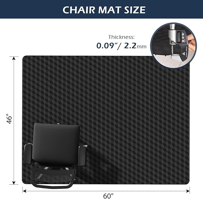 Chair Mat for Carpet, SALLOUS 46" x 60" Office Chair Mat for Carpeted Floors, Heavy Duty Vinyl Floor Mat with Grips, Carpeted Floor Protector Computer Desk Mat for Home Office (Black - 3D Geometric)
