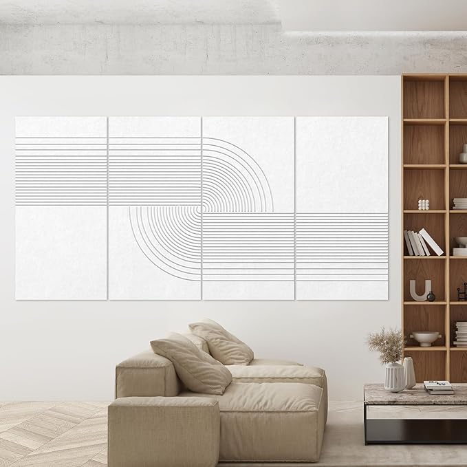 UMIACOUSTICS 4 Pack Art Acoustic Panels,Total 94.4” x 47.2” Sound Absorbing Wall Panels,Decorative Sound Treatment Panel for Home, Office, Recording Studio,White