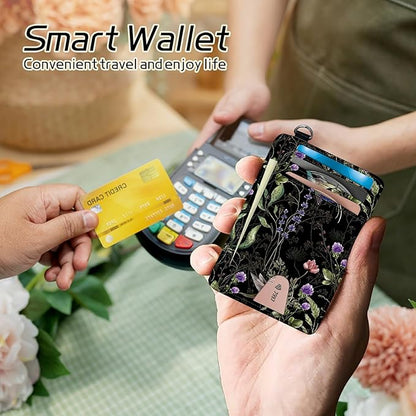 BWEGRHE Small Travel Wallets, Wild Flower Hummingbird Slim Minimalist Front Pocket Wallet with Wristlet, RFID Blocking PU Leather Credit Card Holder with ID Window Change Purse for Men Women