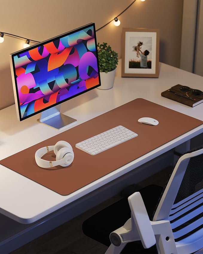 Leather Mouse Pad & Desk Blotter Mat - Non-Slip PU Laptop Desk Pad, Waterproof Writing Pad for Office & Home (Brown, 36" x 17")