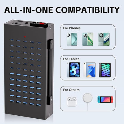 400W USB Charging Station, 60 Port USB C Charging Station for Multiple Device, Multi USB Desktop Charger Station with Smart IC Protection, Suitable for Home, Office, Hotels, Schools