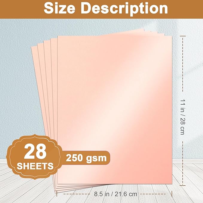 Silunkia 28 Sheets Pink Shimmer Cardstock 8.5 x 11 Craft Paper, 92lb Premium Glossy Paper Card Stock for DIY Cards Making, Anniversaries, Wedding Invitations, Greeting Cards