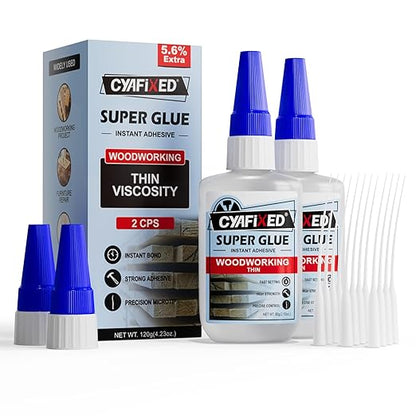 CYAFIXED Professional Grade Cyanoacrylate Super Glue, Super Thin Viscosity CA Glue for Woodworking, 4 oz. Value Pack - Instant Adhesive for Woodturning, Pen Turning, Finish & Hobby