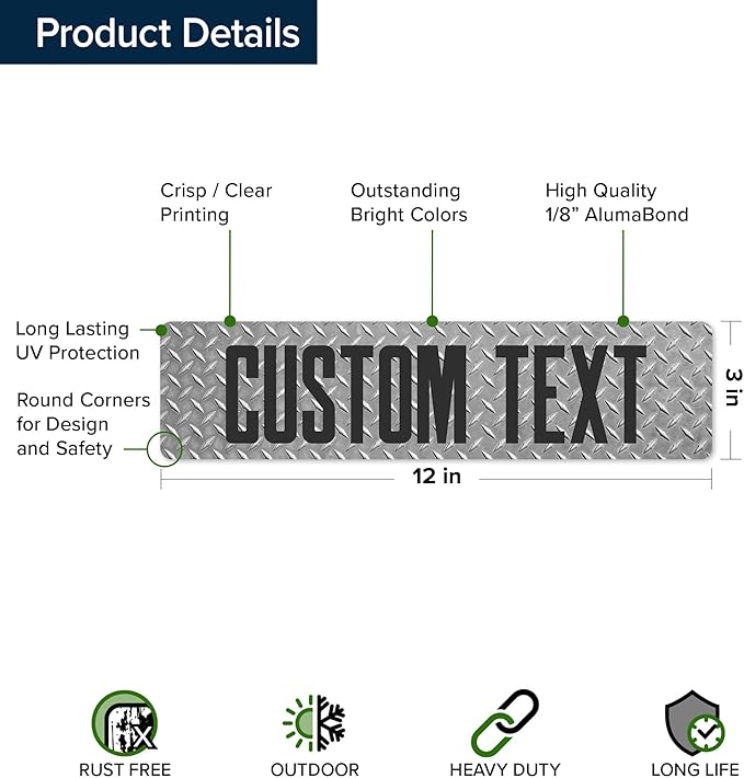 Custom Sign, Custom Street Sign, 11 Font Colors, 13 Font Styles, 4 Hole Options, 22 Sizes, 3x12 Inches, Christmas Gift, Rust Free DiBound, Fade Resistant, Made in USA by My Sign Center (Diamond Metal)