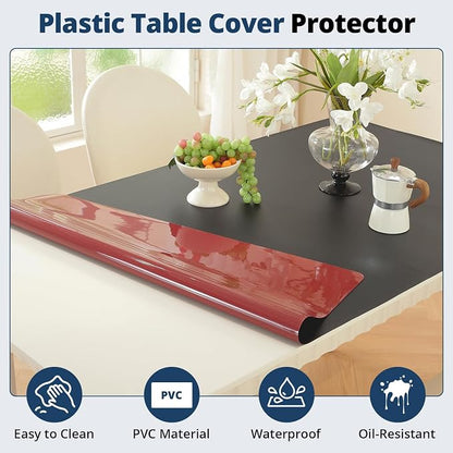 OstepDecor Black Table Cover Protector 40 x 72 Inch, 1.5mm Thick Plastic Table Cover, Dining Table Protector Pad, Waterproof & Easy Cleaning PVC Desk Mat for Dresser, Coffee & Kitchen Wooden Tabletop