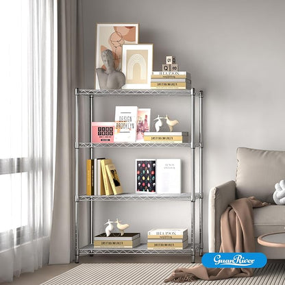 Guan River 4-Shelf Adjustable Metal Shelf Wire Shelving Unit Storage Rack Display Shelf for Office,Kitchen,Bedroom,Bathroom,Laundry,Pantry Basement,Garage(Chrome,36" L x 14" W x 54" H)