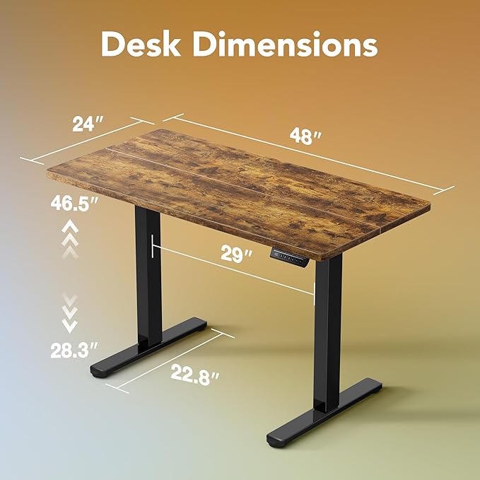 HUANUO 48" x 24" Electric Standing Desk Adjustable Height, 4 Memory Height Settings, Headphone Hook, Cable Manager, Sit Stand Up Desk for Home Office & Computer Workstation, Vintage Brown