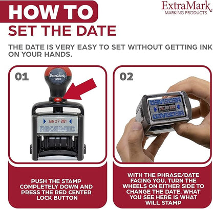 Heavy Duty Style Office Date Stamp with Paid - Self Inking Dater - Style C - Blue & Red Ink Color