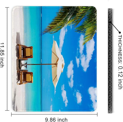Auhoahsil Mouse Pad, 12 x 10 in Beach Theme Computer Mouse Pad for Desk, Premium-Textured Non-Slip Rubber Stitched Edges Waterproof Square Mouse Mat for Gaming Work Wireless Mice, Blue