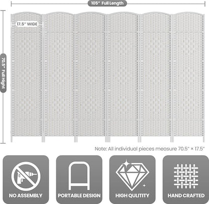 Cocosica 6 Panel Room Divider,6Ft Folding Privacy Screen,Tall - Extra Wide Foldable Panel Partition Wall Divider with Diamond Double-Weaved Hand-Woven Design Room Screen Divider