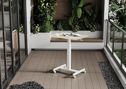 YDN Mobile Mobile Standing Desk, Adjustable Height Portable Laptop Desk with Lockable Wheels, 25.5" x 18.8" Rolling Desk with Hook for Computer Workstation, Natural