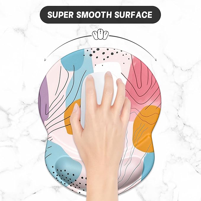 ITNRSIIET Ergonomic Mouse Pad with Gel Wrist Support Small Wrist Rest Smooth Surface Non-Slip PU Base Comfortable Office Supplies Pain Relief, 8.7 x 7.2 inches, Art Style Pattern