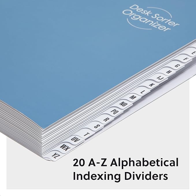 Smead Expandable Office Desk File Sorter, Office Supplies, Alphabetic (A-Z) Desk Organizer, 20 Indexing Dividers, Laminated Tabs, Letter Size, Dark Blue, Office Desk Accessories (89282)