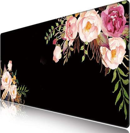 iCasso Extended Gaming Mouse Pad (35.4x15.7 in), Large Non-Slip Rubber Base Mousepad with Stitched Edges, Waterproof Keyboard Mouse Mat Desk Pad for Work, Game, Office, Home -Flower