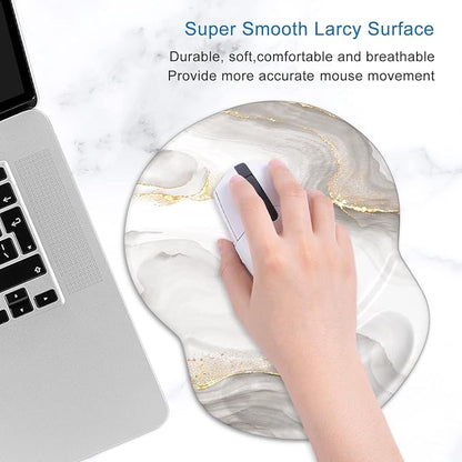 ITNRSIIET Ergonomic Mouse Pad with Gel Wrist Support Small Wrist Rest Smooth Surface Non-Slip PU Base Comfortable Office Supplies Pain Relief, 8.7 x 7.2 inches, White marbling