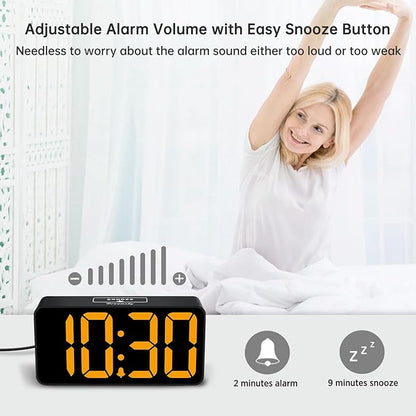 DreamSky Small Digital Alarm Clock for Bedroom, Large Big Numbers Display with Brightness Dimmer, Electric Bedside Desk Clock with USB Charging Port, Adjustable Alarm Volume, USB-C Adapter Powered