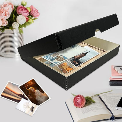 Lineco 9x12 Black Clamshell Archival Folio Storage Box, Acid-Free with Metal Edge. Preserves Photos Longevity, Organize Documents, Crafts. (Pack of 2)