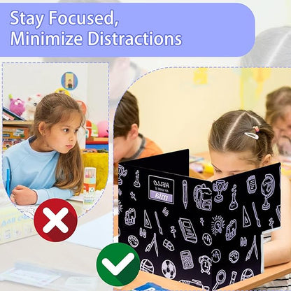 Succwoah 25-Pack Desk Dividers for Students with Privacy Shields, Ergonomic Arms Cutouts & Erasable Name Frames - Waterproof & Easy-to-Clean Test Dividers for Classroom, Exams, Office (Black)