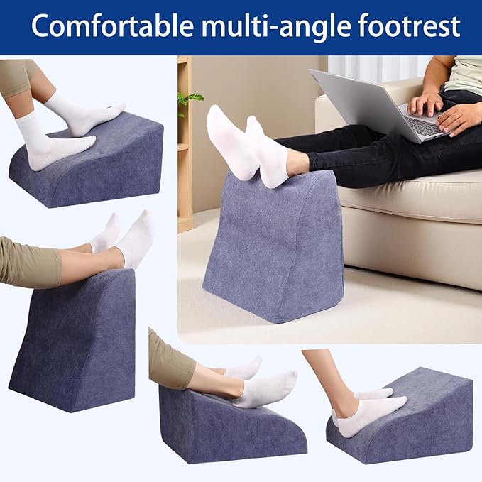 Opuvidity Foot Rest for Under Desk at Work Ergonomic Under Desk Footrest，Support Foot Pillow Double-Sided Footstool， for Office, Home & Gaming Leg Elevation Pillow Blue