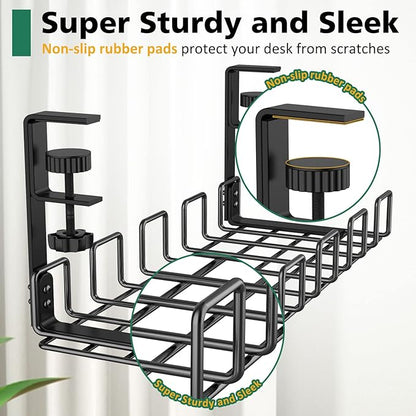 REFLYING Under Desk Cable Management Tray, L 15.7'' W 6.3'' No Drill Steel Desk Cable Organizers, Wire Management Tray