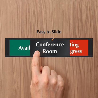 SmartSign Conference Room Door Sign Meeting In Progress/Available Door Slider for office | 2.25" x 10" Plastic Black, Made in USA