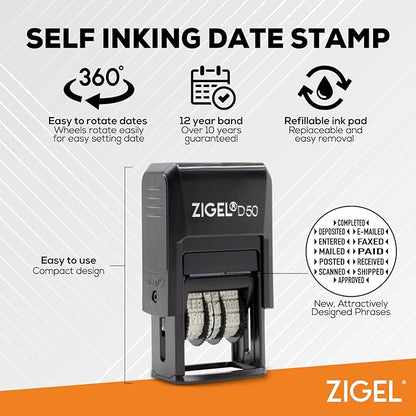 ZIGEL D50 Date Stamp with FAXED - Self Inking Date Stamp - Blue