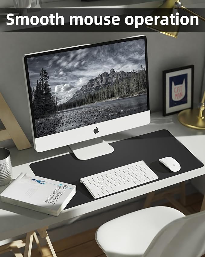 Leather Desk Pad Protector, Small Desk Mat,Office Desk mat,Computer and Laptop Mat, Non-Slip PU Leather Desk Blotter, Desktop Protector and Cover for Keyboard and Mouse(31.5"x15.7",Black)