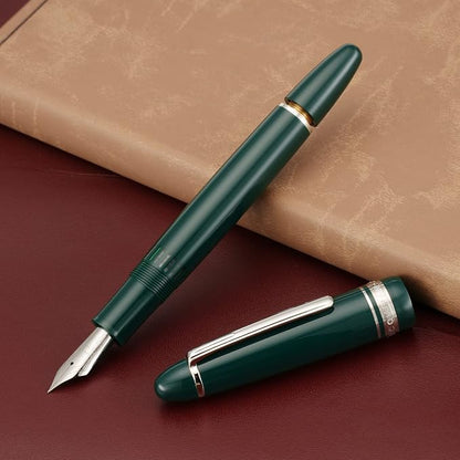 erofa Majohn P136 Piston Fountain Pen 1.1mm Stub Nib with Box, Green Resin Writing Gift Pen Set