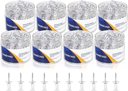 DANRONG 1600 PCS Clear Push Pins, Standard Thumb Tacks for Bulletin Board, Steel Point and Clear Plastic Head, Pin Tacks for Wall Cork Board Maps Photos Calendar Hangings, Office School Supplies