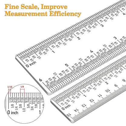 2 Pieces 6"/12" Clear Acrylic Ruler Zero-Centering Ruler with Inches & Metric Measuring Tool 12" and 6" Inch Straight Edge Rulers for Paper Cutting Craft Supplies School Supplies for Students,Office