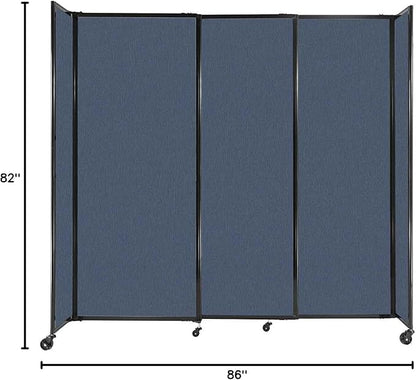 Versare Straightwall Sliding Portable Wall Partition | Freestanding Office Dividers | Locking Wheels | Temporary Room Separator | 7'2'' Wide x 6'10'' Tall Ocean Fabric Panels