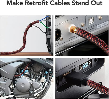 AGPTEK Cable Sleeve Cover, 10ft - 1.2 inch Desk Cord Organizer Cable Hider, Home Office Wire Management Computer TV Wire Loom Tubing, Pet Proof Cord Protector, from Cat Dog Chewing, BlackRed