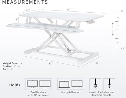 VIVO 36 inch Desk Converter, K Series, Height Adjustable Sit to Stand Riser, Dual Monitor and Laptop Workstation with Wide Keyboard Tray, White Dry Erase, DESK-V036KWE