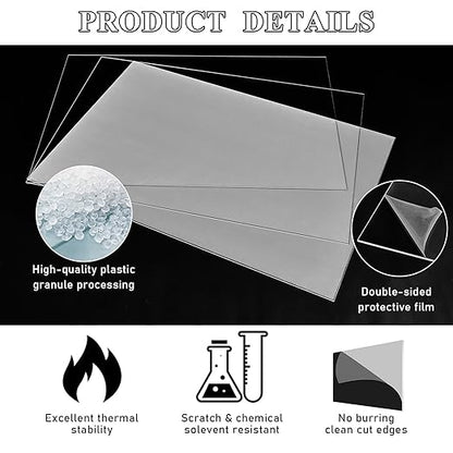 Roowest 3 Pcs 24 x 28 Inch, 1/4 Inch Thick Clear Acrylic Sheets Plastic Panels Sheets Cut to Size Cast Acrylic Board Panel with Protective Film for Craft DIY Projects Sign Frame