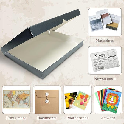 Golden State Art, Archival Folio Storage Box 16x20, Clamshell Design with Metal Edge, Preserve and Store Photos Documents Cards Prints Arts Crafts DIY, Gray, Pack of 2