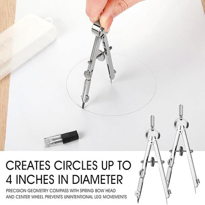 Zonon 12 Pcs Compass for Geometry Compass Bulk for Classroom Math Students Protractor for Art Compass Precision Tool with Pencil Back to School Supply for Office Art Drafting Drawing Wood Working