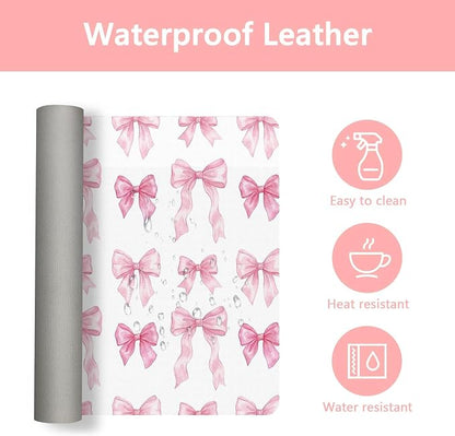 Britimes Pink Ribbon Bow Desk Mat Cute Girl Deak Pad Non-Slip PU Leather Large Keyboard Mouse Pad Office Desktop Accessories for Office,Work,Home Decor(31.5"X15.7")