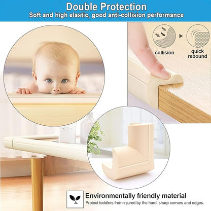 Baby Proof Corners and Edges Protector 8.2ft (Large 7.5ft Edge+4 Corner Guard), Fireplace Baby Proofing Bumper, Heavy-Duty Soft NBR Foam Edge Corner Protector for Furniture Table, Childsafe/Pre-Taped