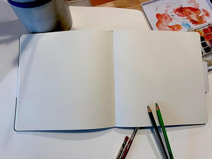 Square-Shaped Sketchbook, 8.3 x 8.3 inches, Lays Flat Flexible Sketch Book for Artists, Ideal for Ink, Water Color, Pen, Pencils, 160 Tear Resistant Pages, Size: Square Medium, Leda Art Supply