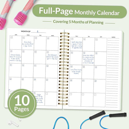Fitness Journal Workout Planner for Women & Men, A5 (6.4" x 8.3") Workout Journal Log Book Planner Gift for Track Gym Essentials, Home Workouts, Track Progress, Achieve Wellness Goals, Green