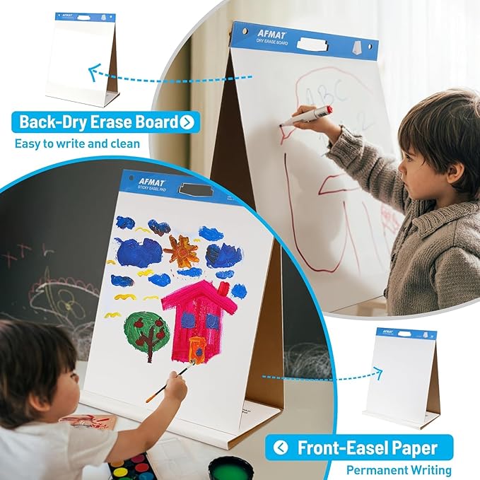 2-Pack Tabletop Sticky Easel Pad and Dry Erase Board 2 in 1, 20 x 23 inches, 20 Sheets/Pad, Portable Easel Stands for Teachers, Ideal for Training, Presentation, Meetings, Kids Doodling