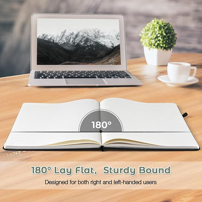 College Ruled Notebook, A4 Hardcover Leather Notebook for Work, Lined Notebook Journal for Women Men, 192 Thick Paper, Lay Flat Large Notebook with Pockets, Professional Business Notebook, Light Green
