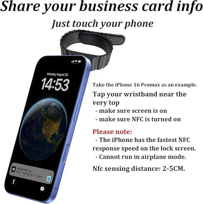 Digital Business Card Wristband - NFC Business Card - Social Media Sharing & Instant Contact - Tap to Share NFC - Suitable for Office, Social Media, Campus, for iOS & Android - 1pc
