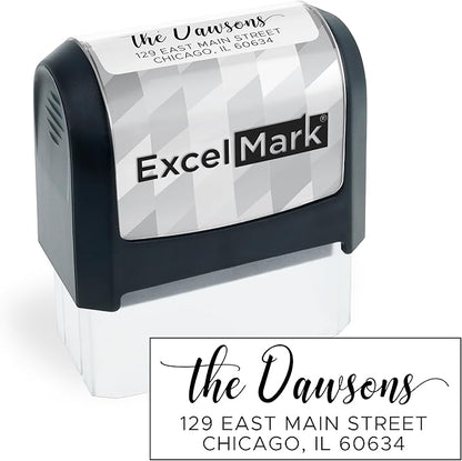 ExcelMark Address Stamp - Custom Return Address Stamp with Elegant Designs, Vibrant Colors & Patterns – Perfect for Mail, Invitations & Gifts (Black Mount, Signature Script)