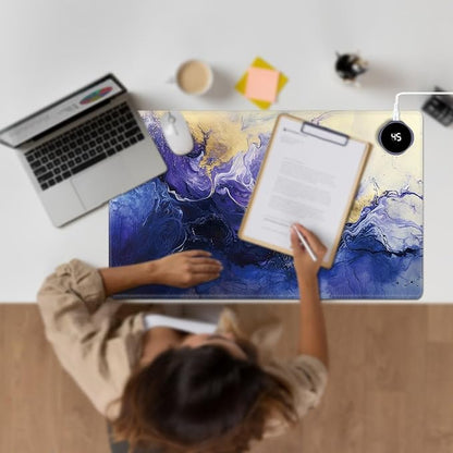 Heated Desk Pad Large Mouse Pad 23.6 x 14.1 inch with 3 Levels Heating & Auto Shut-Off Warm Mouse pad PU Leather Computer Mousepad for Home Office Work - Purple Marble