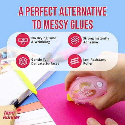 Tape Runner - Double Sided Adhesive with Dispenser Roller Included - Acid Free, Sticky, Clear & Transparent - Ideal for Scrapbooking, Crafts & More - Standard - (315 inches per cartridge) 20 Cartridge