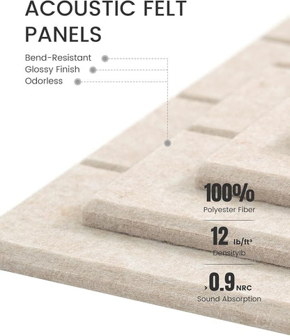 Fluxynara Felt Bulletin Board Tiles Large 48" x 36" Cork Board Alternative-12 Pack with 70 Adhesive Tabs, Thick Slat Wall Panels for Office Decor, Push Pin Board Wall Organizer Alternative -Oatmeal