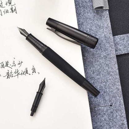 Hongdian 6013 Pure Black General Fountain Pen, PVD Coated Black Medium Nib Solid Metal Pen with Metal Box