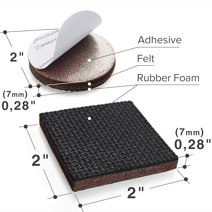 16 PCS 2" Non-Slip Furniture Pads X-Protector - Premium Furniture Grippers! Self-Adhesive Rubber Feet for Furniture Feet - Ideal Non-Skid Furniture Pads Floor Protectors to Keep Furniture in Place!