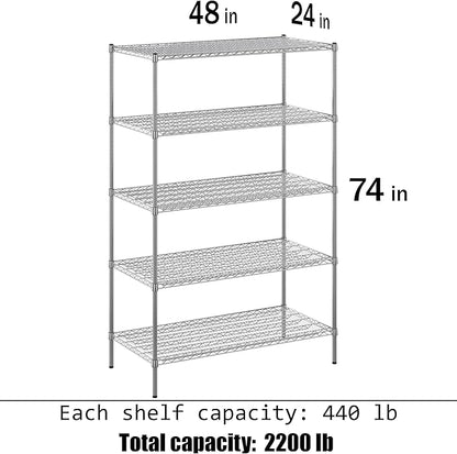 Regal Altair 24" Deep x 48" Wide x 74" Height Wire Shelving Kit | 5-Tier | NSF Commercial Storage Rack Unit
